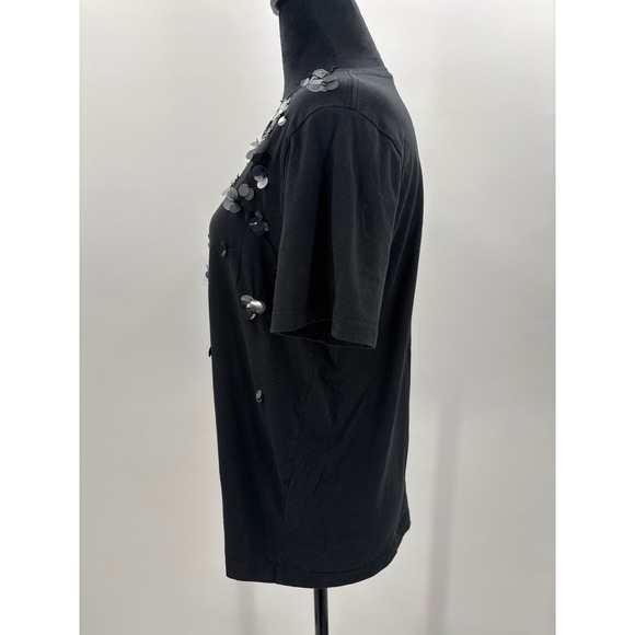 J. Crew Black Sequin Embellished T Shirt Women Size L Short Sleeve Top - Picture 5 of 8